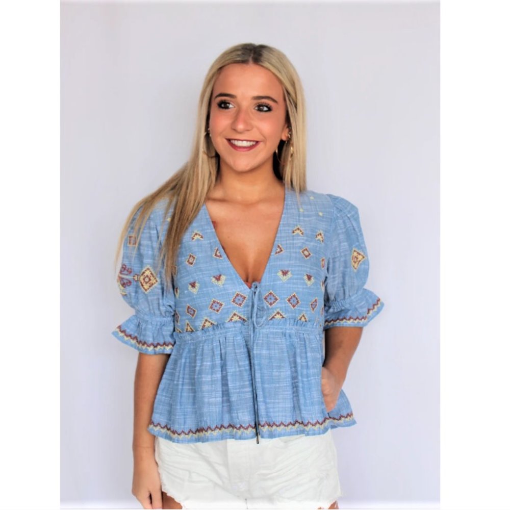NWT! Free People Embroidered Blouse Sz XS